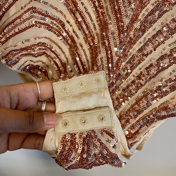 Shein zip back Chevron Sequin Bodysuit - Picture 4 of 12